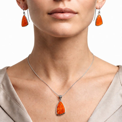 Red Sponge Coral Pendant Earrings Set T-1002 DGT01030