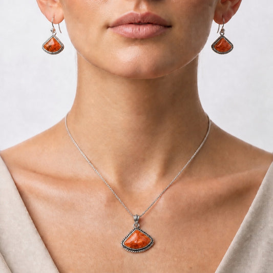 Red Sponge Coral Pendant Earrings Set T-1005 DGT01001