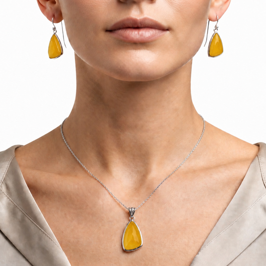 Whiskey Quartz Pendant Earrings Set T-1002 DGT01008