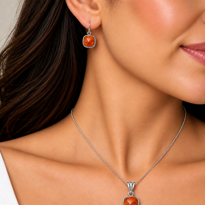 Red Sponge Coral Pendant Earrings Set T-1002 DGT01031