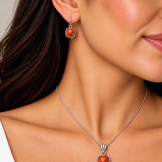 Red Sponge Coral Pendant Earrings Set T-1002 DGT01031