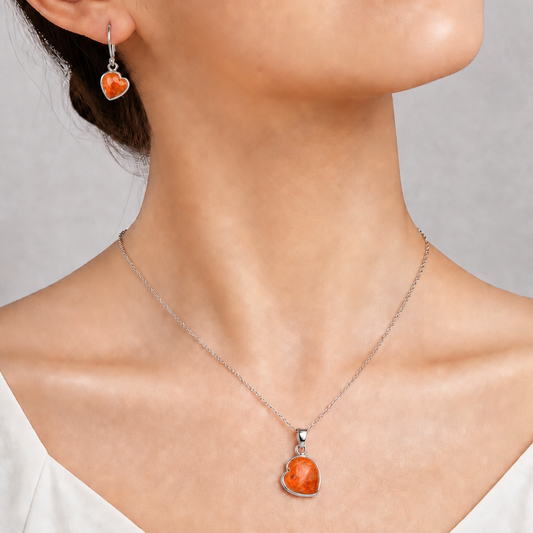 Heart Red Sponge Coral Pendant Earrings Set T-1004 DGT01048