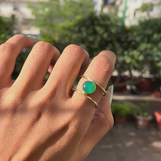 18K Gold Plated Round Gemstone Double Band Ring Jewelry for Women TGR1010 RM1742