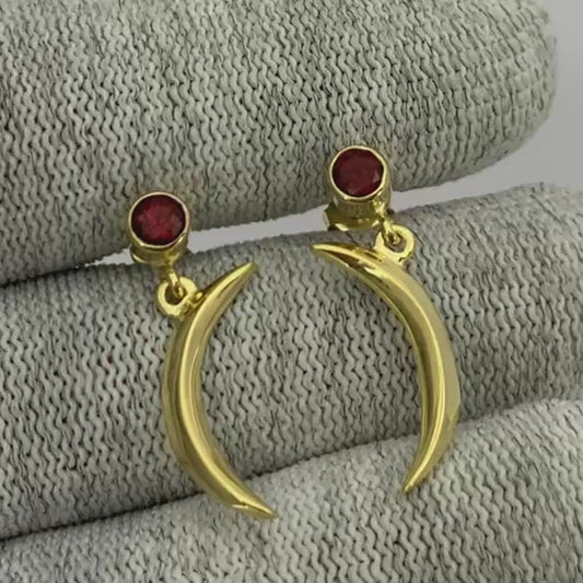 Celestial Crescent Moon Birth Gemstone Earrings in 18K Gold Plated TGE1023 EM-1267