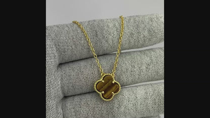 18K Gold Plated Clover Necklace Jewelry with Tiger Eye/Onyx/MOP Stone TGN1012 NM-1041