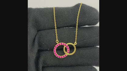 18K Gold Plated Linked Double Circles Necklace with Colored Stones TGN1002 NM-1031