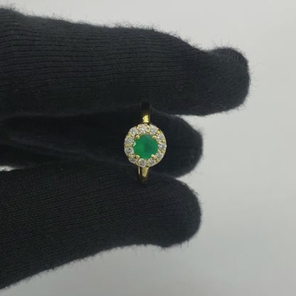 18K Gold Plated Halo Ring Round Gemstone with Sparkling CZ Accents TGR1061 RM-1784