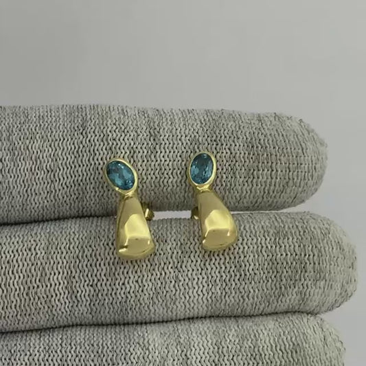 Handcrafted Oval Colorful Gemstone Huggie Earrings 18K Gold Plated TGE1026 EM-1279