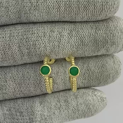 18K Gold Plated Twisted Hoop Earrings with Gemstones for Women TGE1030 EM-1283