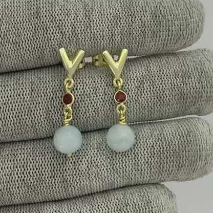 18K Gold Plated V-Style Bead Drop Earrings for Women, Trendy TGE1047 EM-1300