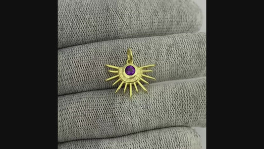 18K Gold Plated Sun Burst Gemstone Pendant Minimalist Jewelry TGP1004 PM-1746