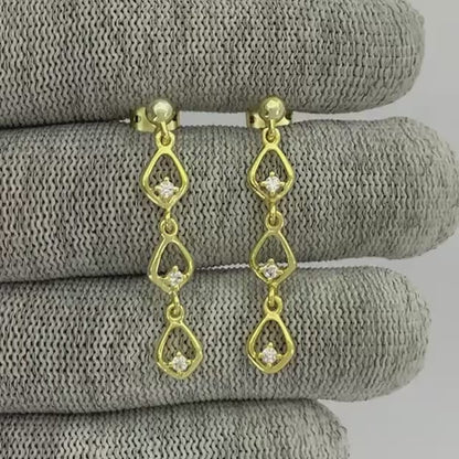 18K Gold Plated Multi-Link Gemstone Drop Earrings, Modern Style TGE1045 EM-1298