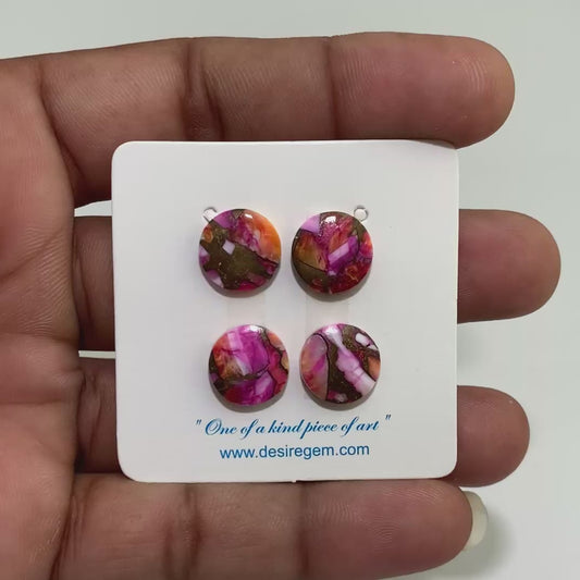 Natural Kingman Orange Dahlia Turquoise 12x12x3 mm Round Shape Polished Gemstone Set of 4 LS78-09452