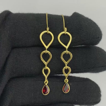 18K Gold Plated Linked Design Colorful Gemstone Earrings Jewelry TGE1008 EM-1266