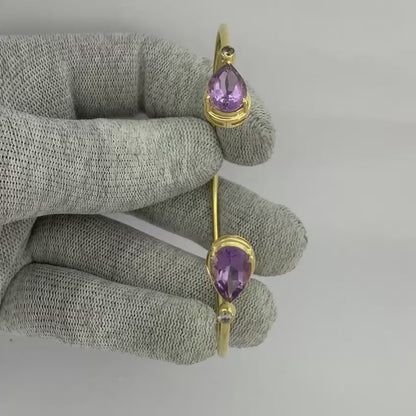 18K Gold Plated Pear Cut Gemstone with CZ Bangle Bracelet for Women TGB1003 BM-1051