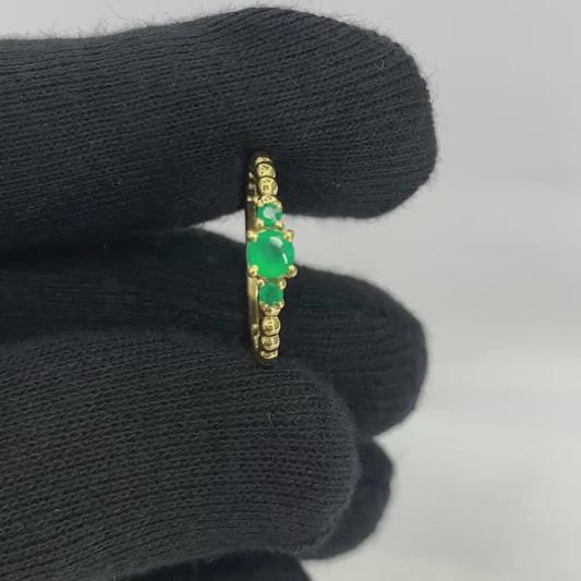 18K Gold Plated Colorful Three Stone Ring – Minimal Beaded Style TGR1041 RM-1047