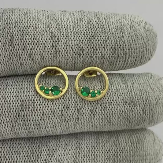 18K Gold Plated Triple Gemstone Circle Stud Earrings for Women TGE1039 EM-1294