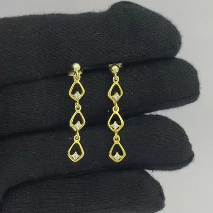 18K Gold Plated Multi-Link Gemstone Drop Earrings, Modern Style TGE1045 EM-1298