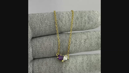 18K Gold Plated Two-Stone Heart Inspired Gemstone Pendant Necklace TGN1013 NM-1042
