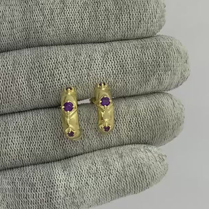 18K Gold Plated Colorful Gemstone Huggie Hoop Earrings for Women TGE1027 EM-1280
