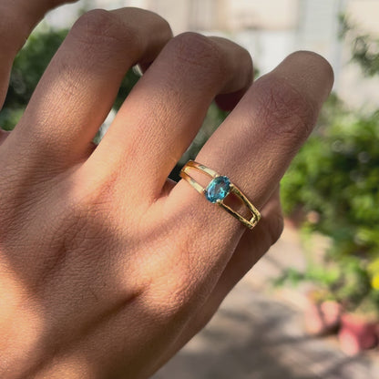 Oval Cut Birth Gemstone Ring in 18K Gold Plated Split Shank Design TGR1008 RM-1754