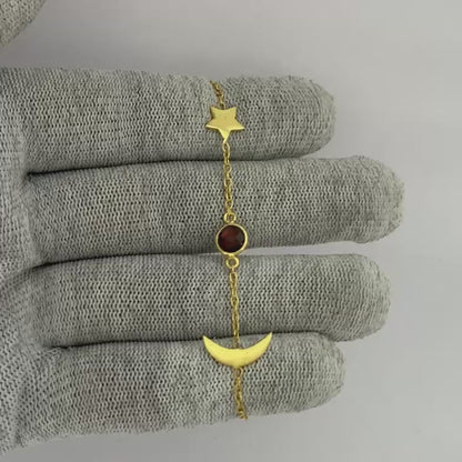 18K Gold Plated Star Moon Colorful Gemstone Bracelet – Desiregem USA TGB1008 BM-1056