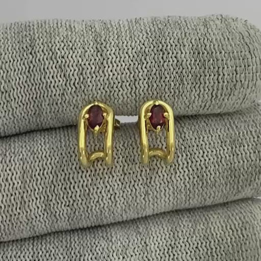 18K Gold Plated Oval Gemstone Loop Stud Earrings, Chic Contemporary TGE1042 EM-1297