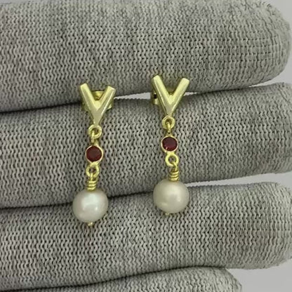 18K Gold Plated V-Style Bead Drop Earrings for Women, Trendy TGE1047 EM-1300