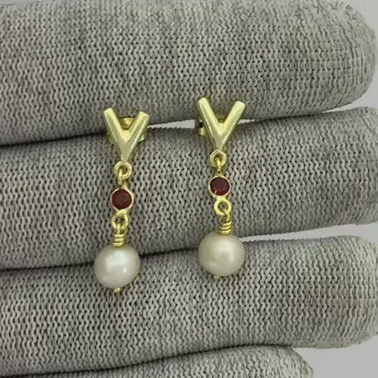 18K Gold Plated V-Style Bead Drop Earrings for Women, Trendy TGE1047 EM-1300