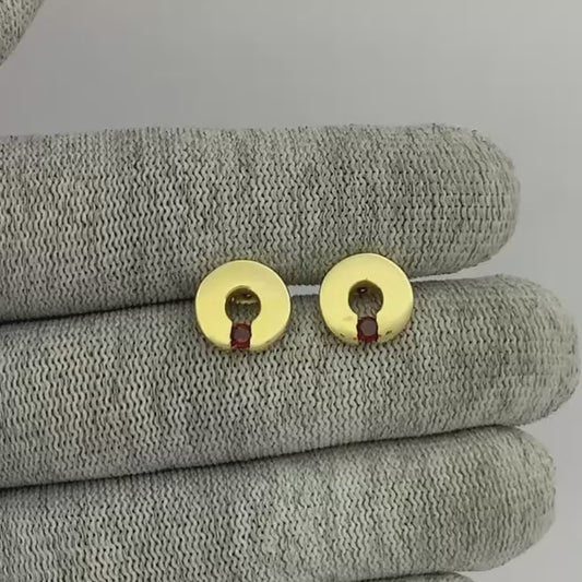 18K Gold Plated Circular Gemstone Studs, Everyday Earrings for Women TGE1028 EM-1281