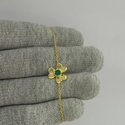 18K Gold Plated Flower Design Gemstone Chain Bracelet for Women TGB1006 BM-1053