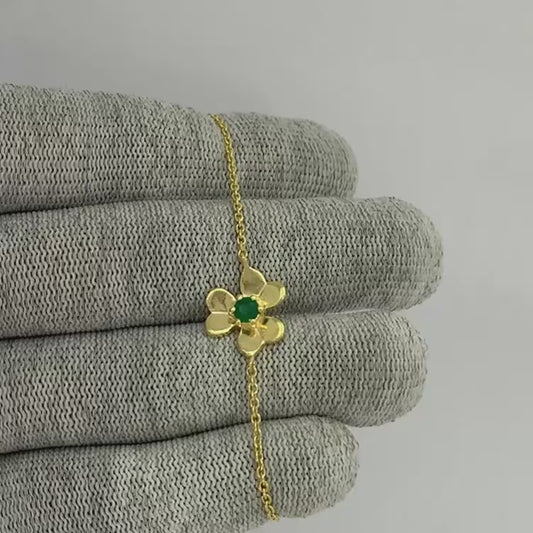 18K Gold Plated Flower Design Gemstone Chain Bracelet for Women TGB1006 BM-1053