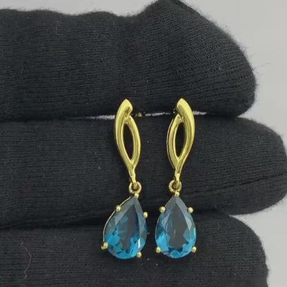 Minimal Pear Drop Gemstone Earrings 18K Gold Plated – Handmade TGE1013 EM-1270