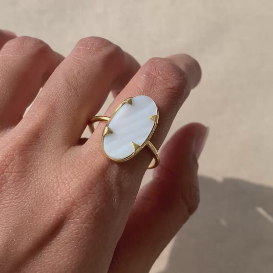 18K Gold Plated Long Oval Colorful Gemstone Statement Ring for Women TGR1014 RM-1747