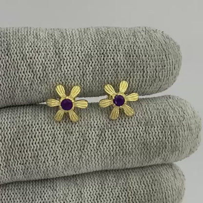 18K Gold Plated Colorful Gemstone Flower Stud Earrings Modern Look TGE1043 EM-1287
