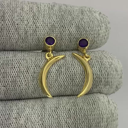 Celestial Crescent Moon Birth Gemstone Earrings in 18K Gold Plated TGE1023 EM-1267
