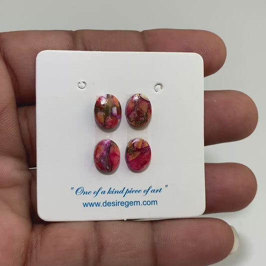 Natural Kingman Orange Dahlia Turquoise 8x10x3 mm Oval Shape Polished Gemstone Set of 4 LS78-09443