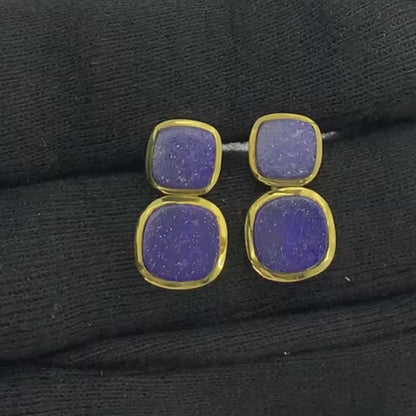 Modern Double Square Colorful Gemstone Earrings in 18K Gold Plated TGE1005 EM-1252
