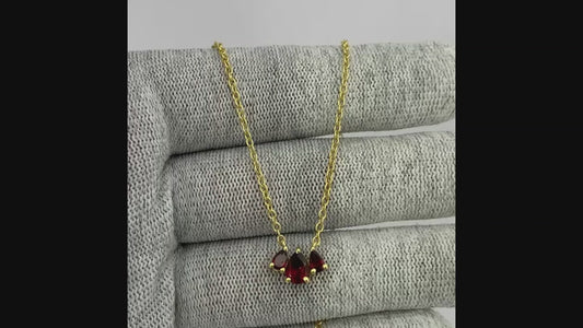 18K Gold Plated Triple Teardrop Gemstone Necklace Fashion Jewelry TGN1015 NM-1044