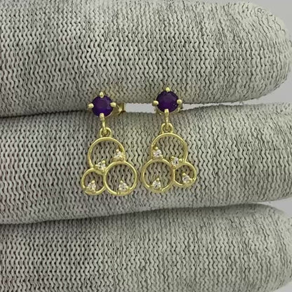 18K Gold Plated Gemstone Circle Drop Earrings for Women, Elegant TGE1037 EM-1293
