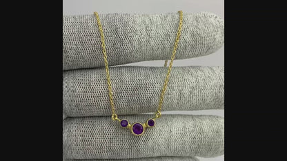 18K Gold Trio Stone Necklace Jewelry with Birthstone Colors for Women TGN1004 NM-1033