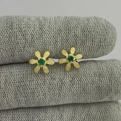 18K Gold Plated Colorful Gemstone Flower Stud Earrings Modern Look TGE1043 EM-1287