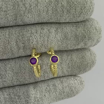 18K Gold Plated Twisted Hoop Earrings with Gemstones for Women TGE1030 EM-1283