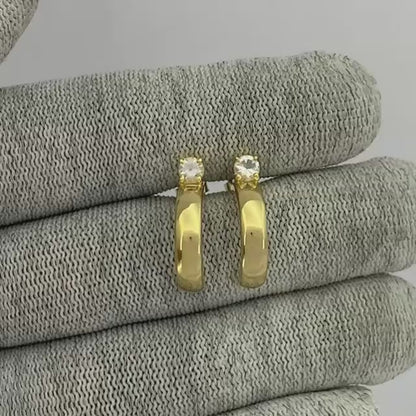 18K Gold Plated Gemstone Stud Hoop Earrings for Women, Minimalist TGE1031 EM-1285
