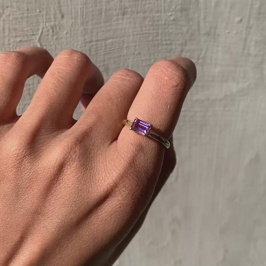 18K Gold Plated Baguette Colorful Gemstone Minimalist Stackable Ring TGR1025 RM-1019