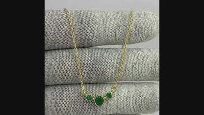 18K Gold Trio Stone Necklace Jewelry with Birthstone Colors for Women TGN1004 NM-1033