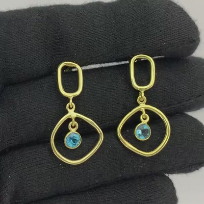 Modern Organic Shape Gemstone Earrings Jewelry in 18K Gold Plated TGE1018 EM-1273