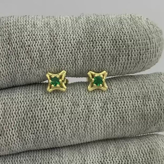 18K Gold Plated Round Gemstone Earrings for Women, Classic Studs TGE1036 EM-1291