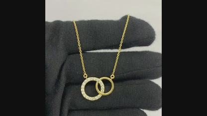 18K Gold Plated Linked Double Circles Necklace with Colored Stones TGN1002 NM-1031
