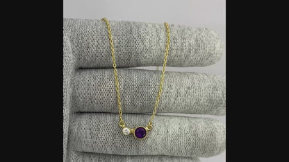 18K Gold Plated Two-Stone Necklace with Sparkling Accents TGN1007 NM-1038